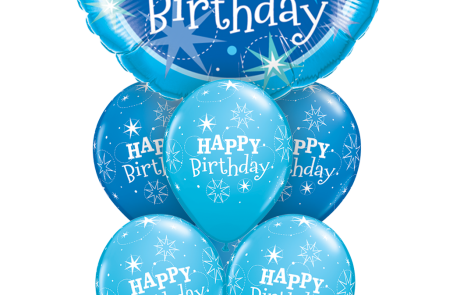 Μπουκέτο Μπαλονιών | Happy Birthday | Μπλέ | Αστεράκια